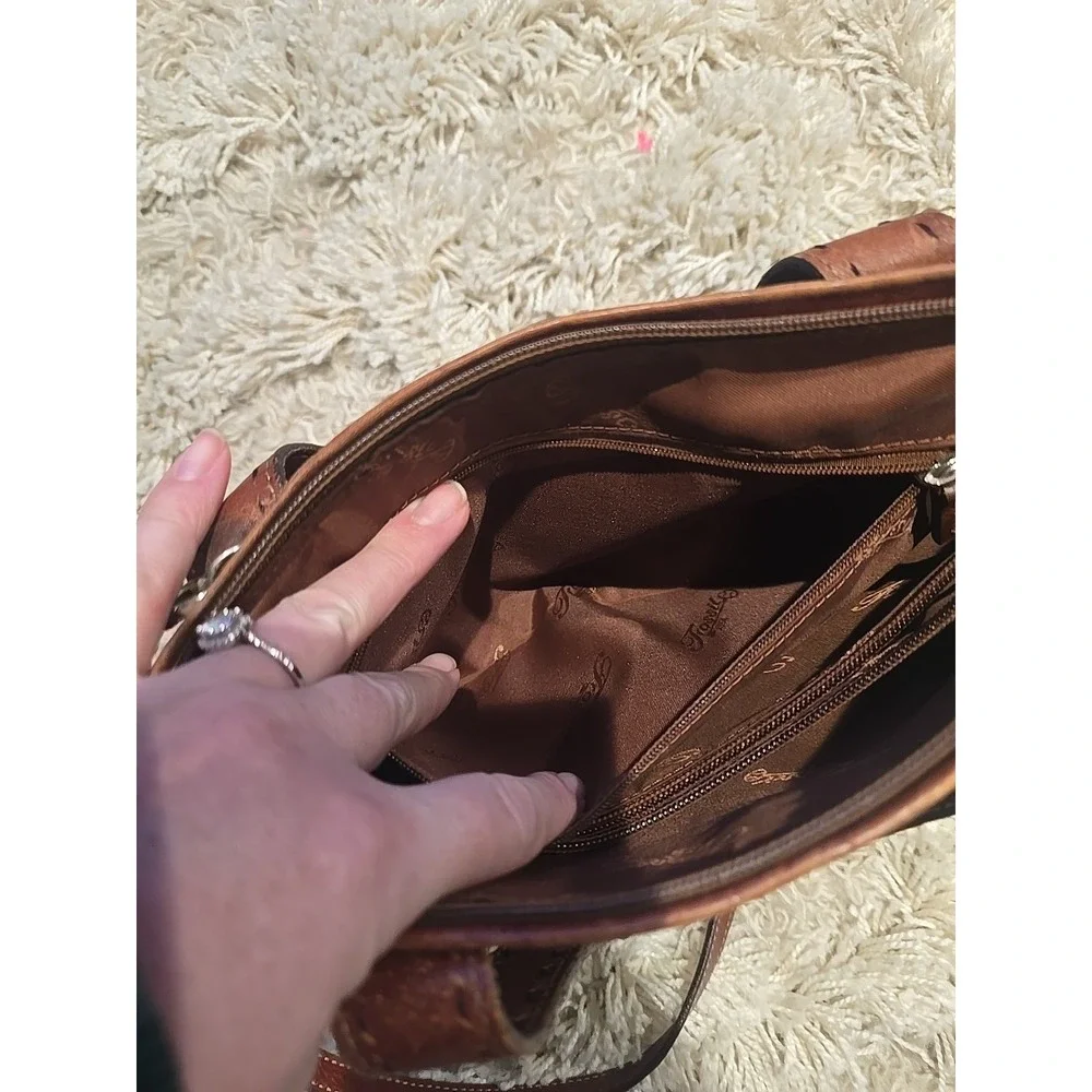 Fossil Vintage Brown Leather Satchel Crossbody Bag Cognac Handbag‎